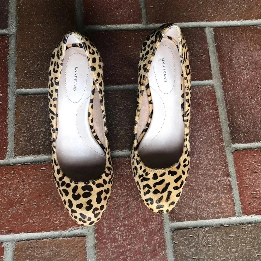 Lands end Ashby leopard Cheetah Hair on Hide Heels 6